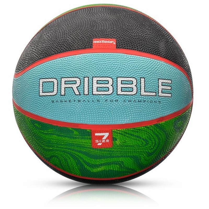 Basketbalový lopta Meteor Dribble, veľkosť 7, čierno-zeleno-modrá farba