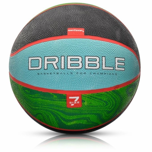 Basketbalový lopta Meteor Dribble, veľkosť 7, čierno-zeleno-modrá farba Basketbalový lopta Meteor Dribble, veľkosť 7, čierno-zeleno-modrá farba