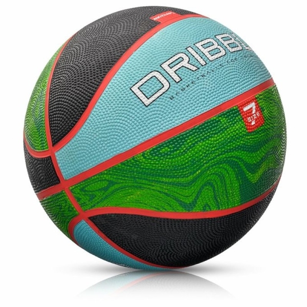 Basketbalový lopta Meteor Dribble, veľkosť 7, čierno-zeleno-modrá farba