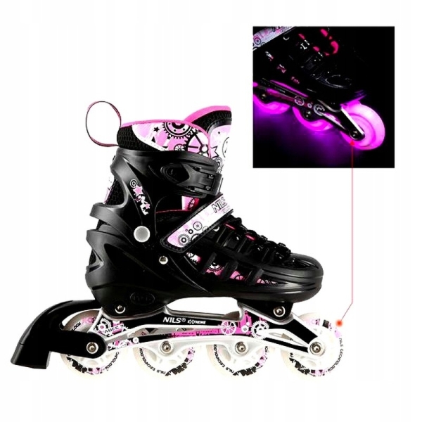 Inline korčule A-l, Nils Extreme 4-in-1 LED, NH10905, veľkosť (L) 39-42, farba čierna/ružová