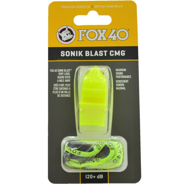 Fox 40 Sonik Blast CMG Oficiálna píšťalka so šnúrou, farba neónová žltá