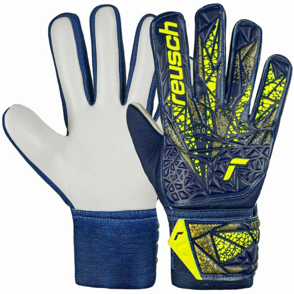 Brankárske rukavice Reusch Attrakt Starter Solid Junior, tmavomodrá a žltá Brankárske rukavice Reusch Attrakt Starter Solid Junior, tmavomodrá a žltá