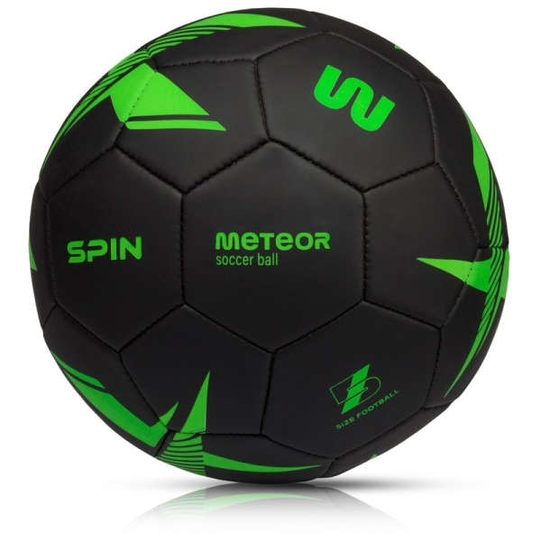Futbalová lopta Meteor Spin, veľkosť 5, čierno-zelená farba Futbalová lopta Meteor Spin, veľkosť 5, čierno-zelená farba