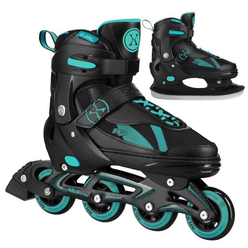 Inline korčule Nils Enzo 2 v 1, NH382, veľkosť 28/31, farba čierna/tyrkysová