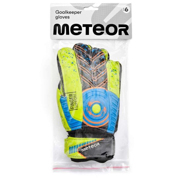 Brankárske rukavice Meteor Defence, žlto-čierno-zeleno-oranžová farba