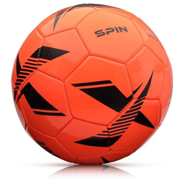 Futbalová lopta Meteor Spin, veľkosť 5, čierna a oranžová farba Futbalová lopta Meteor Spin, veľkosť 5, čierna a oranžová farba