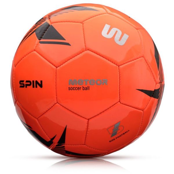Futbalová lopta Meteor Spin, veľkosť 5, čierna a oranžová farba