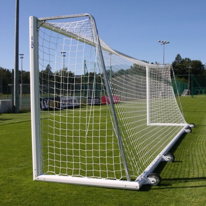 Futbalové bránky 7,32 x 2,44 m mobilné s kolieskami, hliník, oválny profil 120 x 100 mm, hĺbka 80/200 cm