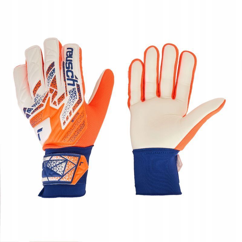 Brankárske rukavice Reusch Attrakt Starter Solid, farba bielo-oranžovo-modrá